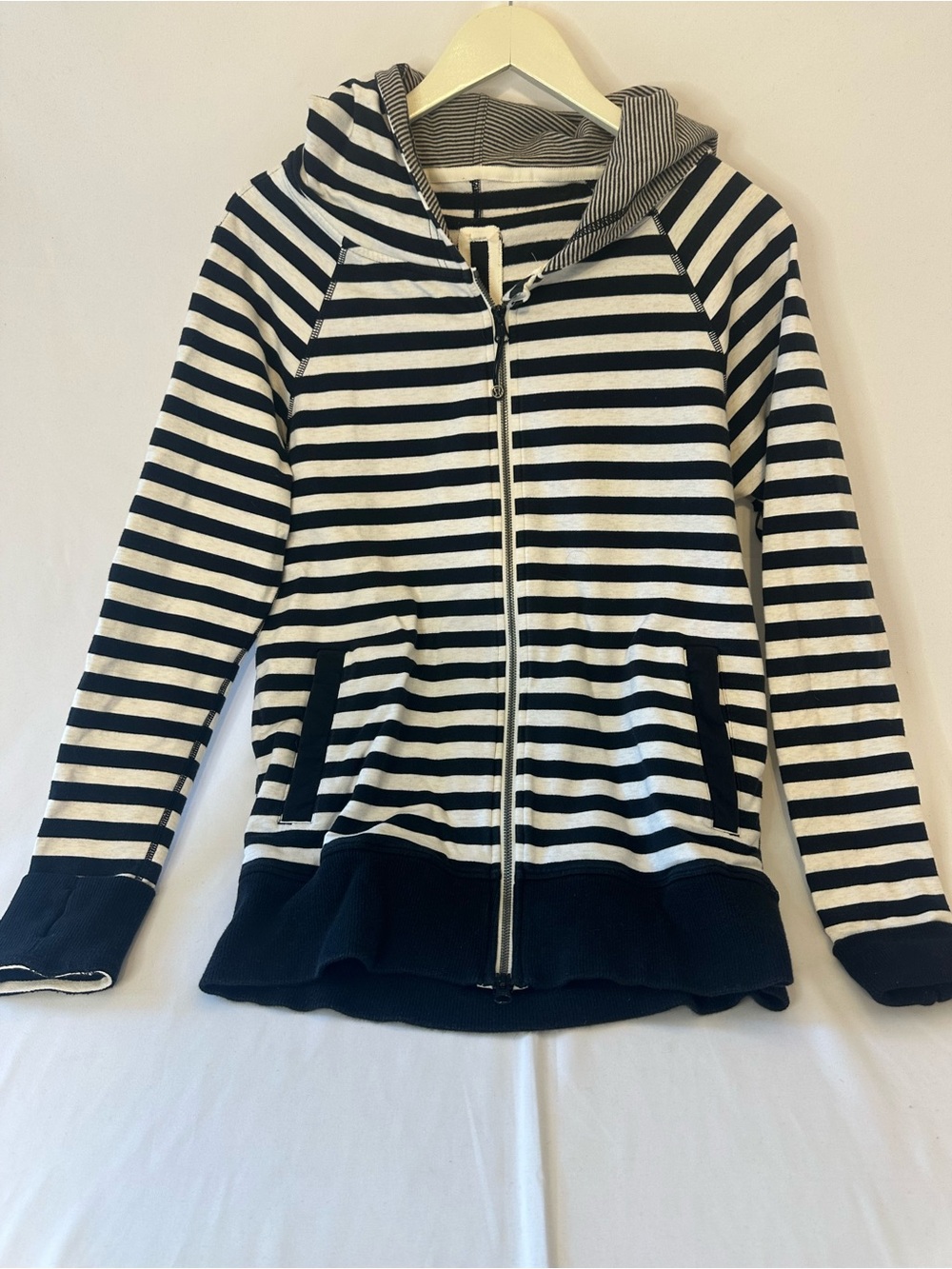lululemon athletica Black & White Striped Hooded Zip Jacket